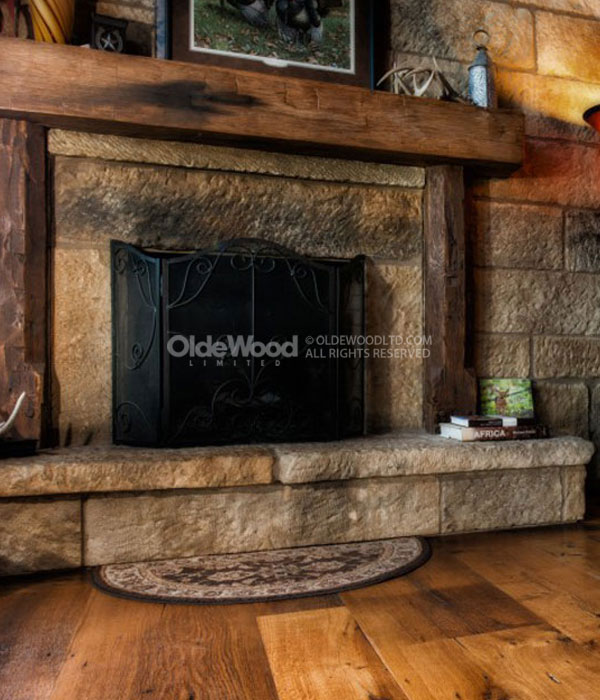 Our rustic fireplace mantels from reclaimed barn beams are sanded and custom finished to match your desired fireplace mantel decor.